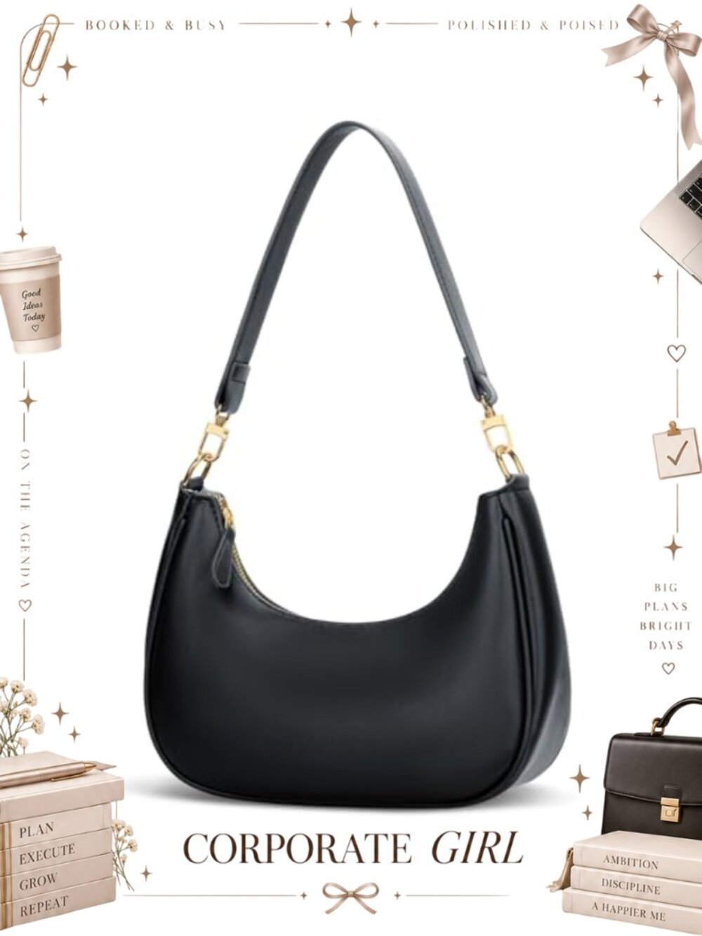Crescent Clutch Hobo Shoulder Bag PU Leather Detachable Chain